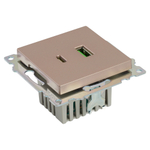 Розетка 2-местная USB + type C (механизм), STEKKER GLS10-7116-02, 250B, 3A, max 20W, серия Катрин, шампань 50056