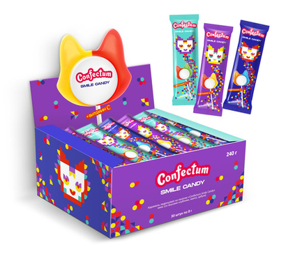 Карамель леденцовая на палочке "Confectum Smile Candy" микс, 8гр х 720шт