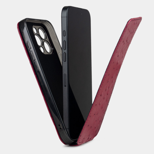 Кожаный чехол для iPhone 16 Pro Max, страус цвета фуксии