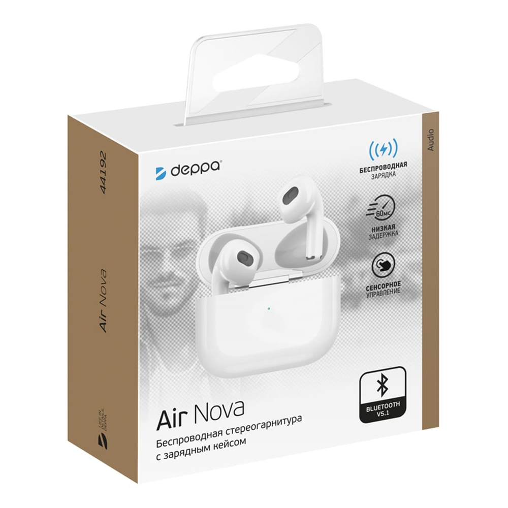 Беспроводные наушники с микрофоном Deppa Air Nova, TWS, BT 5.1, 300 мАч, QI (44192) Белый