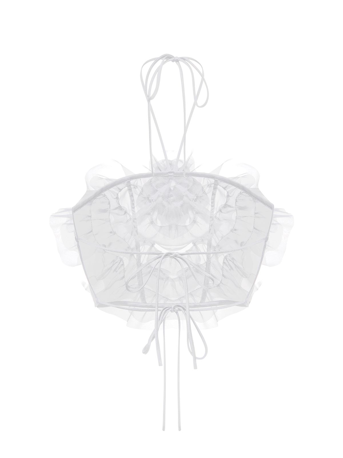 Топ укороченный из органзы с рюшами и декоративным цветком