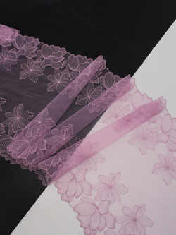 Вышивка на сетке лиловая неэластичная ширина 30 см