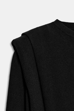 ZARA ВЯЗАНЫЙ СВИТЕР С ПОГОНАМИ, ЧЕРНЫЙ