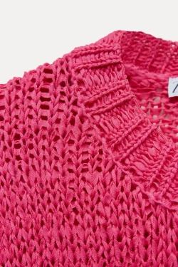 ZARA СВИТЕР В СТИЛЕ РУСТИК, ЦВЕТ ФУКСИИ