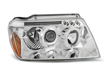 Передние фары Jeep Grand Cherokee WJ angel eyes chrome