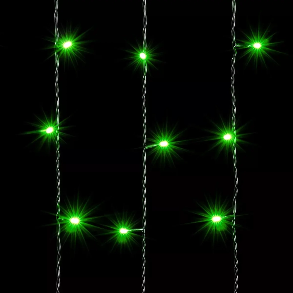 Светодиодный занавес 2*1 м., 200 зеленых LED ламп, черный провод ПВХ, LTC (PCL202-11-2G)