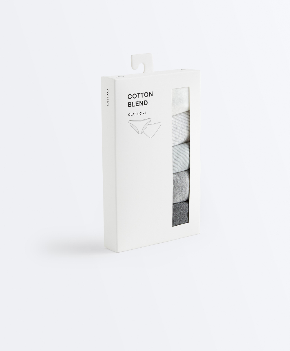 OYSHO Набор из пяти классических трусиков из хлопка, бледно-голубой