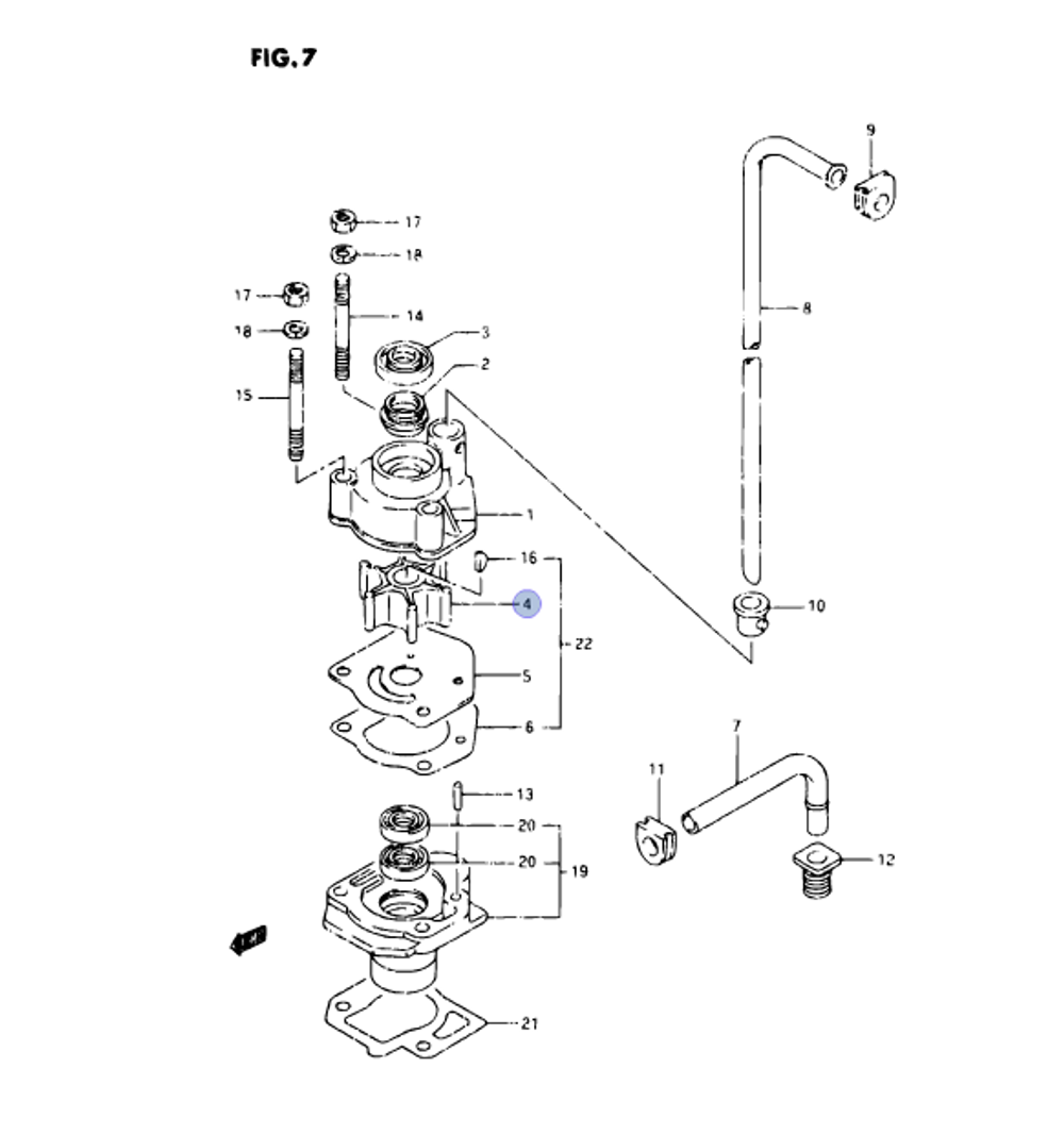 Крыльчатка помпы Suzuki DT8/DT9.9 (17461-92D02-000)