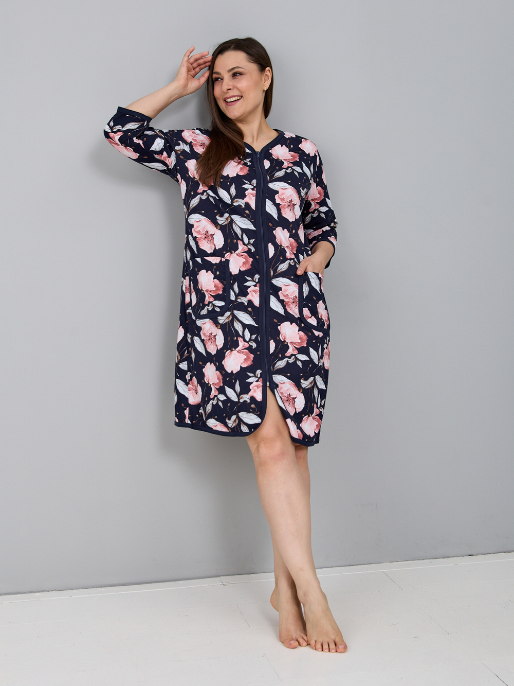 Халат Х-262/синий-кораллорхидея