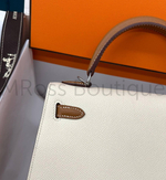 Сумка Hermes Kelly женская в молочном цвете с коричневой ручкой