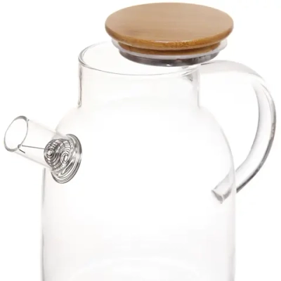 Чайник заварочный стеклянный 1800мл «Хай-Тек» с бамбуковой крышкой, круглая ручка