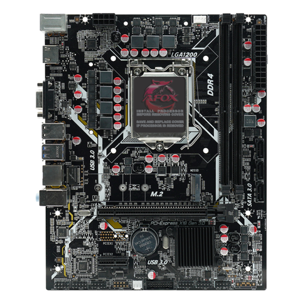 Материнская плата AFOX IH510D4-MA6-V2, Socket1200, mATX, Retail, 2xDDR4, PCIe4.0, 1xM.2, GLAN, 2xPS/2, 6xUSB2, 4xUSB3, CPU TDP 125Вт, VGA, HDMI