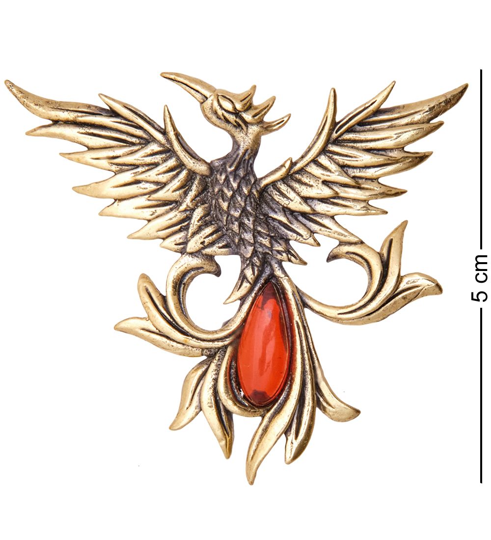 AM-3506 Брошь «Феникс Фоукс» (латунь, янтарь)