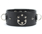 Чёрный кожаный ошейник с кольцами и клёпками