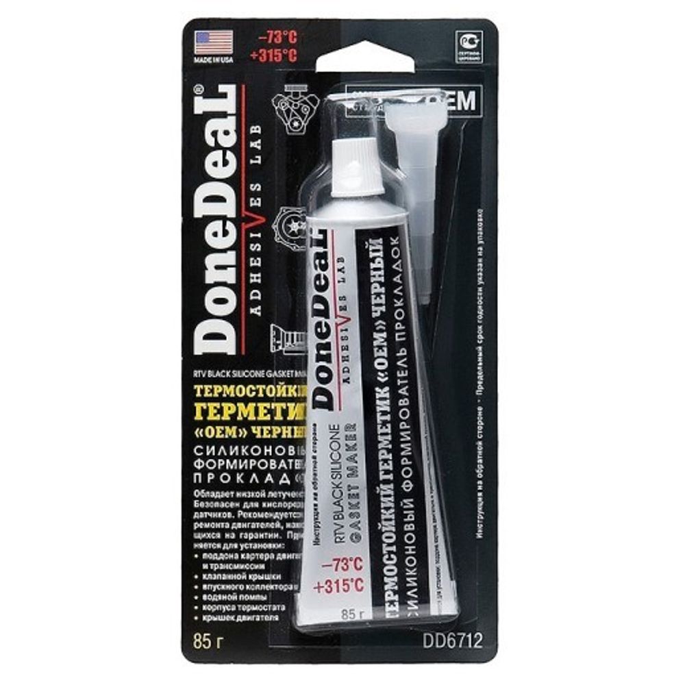Герметик прокладок /черный/ 85 гр высокотемп. силик. (DoneDeal)