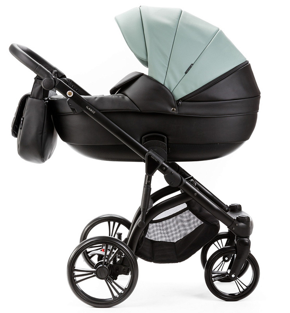 Детская коляска Adamex Lanti Deluxe 2 в 1 LN-SD103 (СЕРО-ЗЕЛЕН.КОЖА + ЧЕРН. КОЖА)