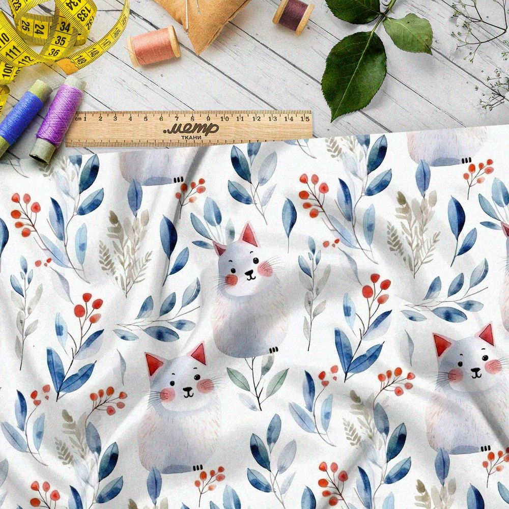 Ткань премиум атлас белые коты