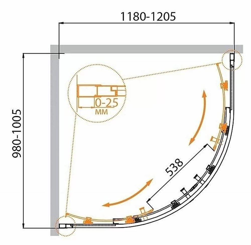 Душевой уголок Cezares Molveno 120x100 MOLVENO-RH-2-120/100-P-Cr стекло рифленое матовое/профиль хром