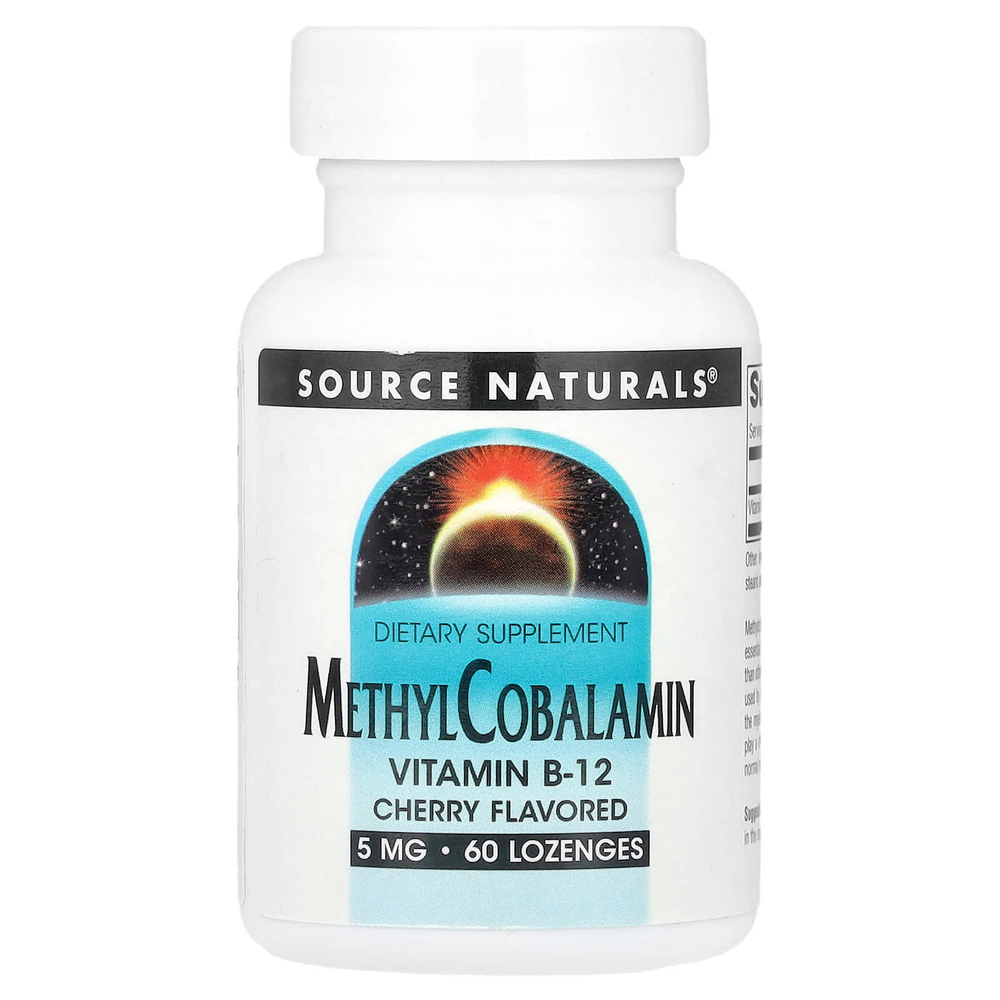 Source Naturals, метилкобаламин, витамин B12, со вкусом вишни, 5 мг, 60 пастилок