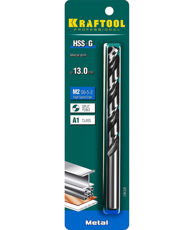 KRAFTOOL HSS-G, 13.0 х 151 мм, сталь P6M5, сверло по металлу (29651-13)