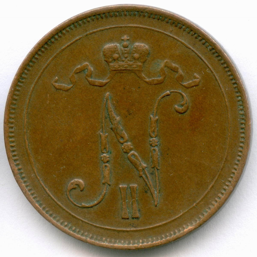 10 пенни 1915 год. Россия для Финляндии (Вензель Николая II). VF-XF