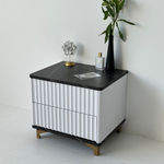 Тумба прикроватная на ножках с ящиками ROYAL 5003 эко (Мрамор Неро-Золото)