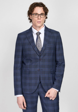 Мужской костюм тройка в клетку (синий) В88
