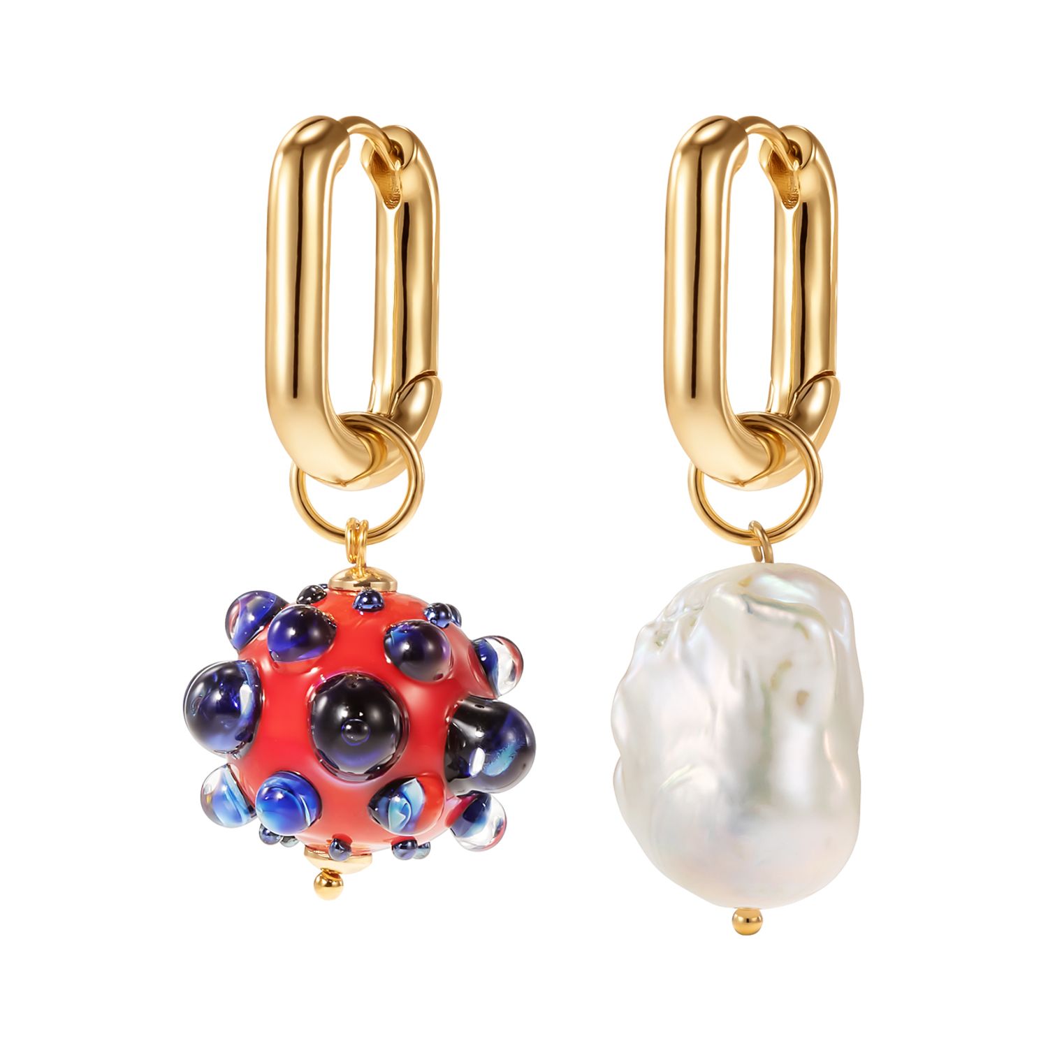 Серьги Red And Blue Murano Bead And Pearl Earrings