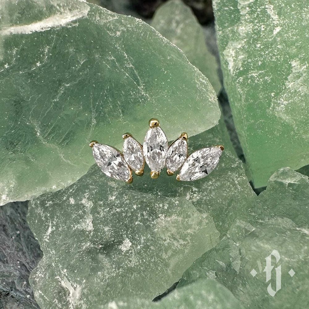 Кластер &quot;Crown Marquise&quot; - Желтое золото - White CZ