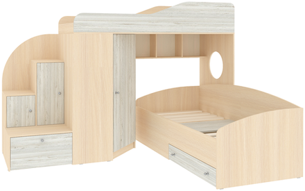 Кровать-чердак КарИВи Кадет 2  Дуб Молочный Винтерберг