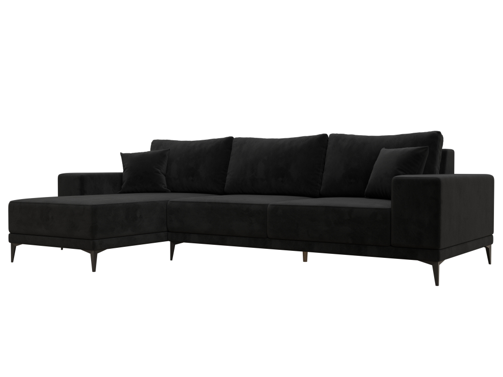 Диван угловой Льюес левый, Черный, Велюр, 122401L