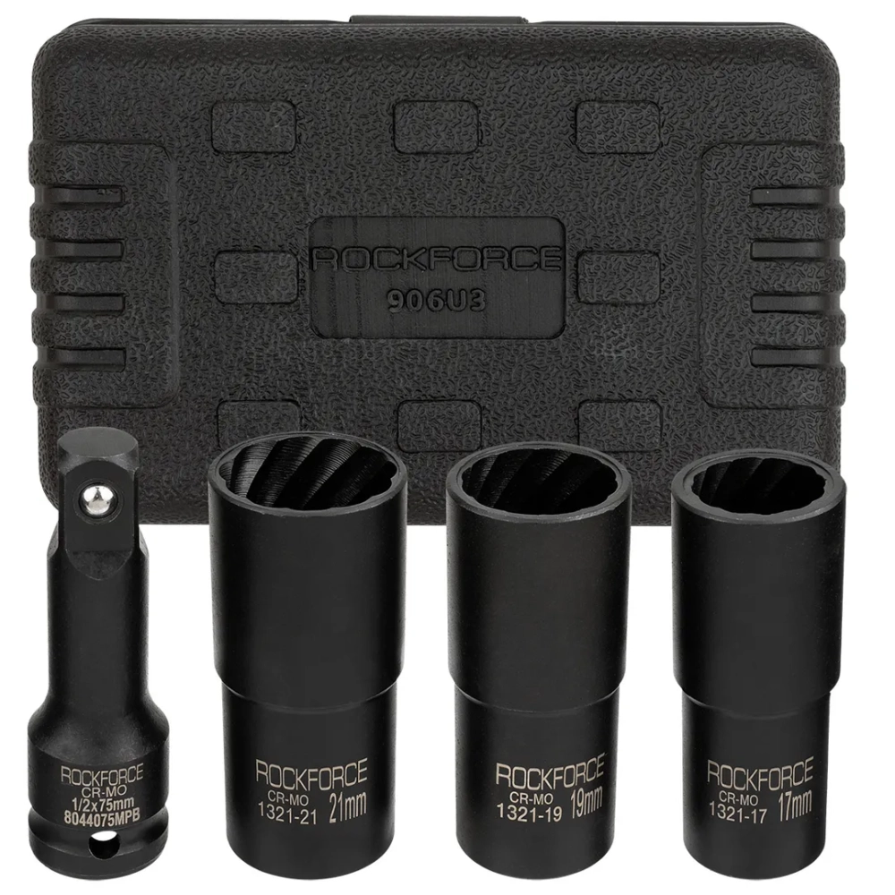 Набор головок-экстракторов для поврежденных болтов и гаек 4пр. 1/2'' RockFORCE RF-906U3
