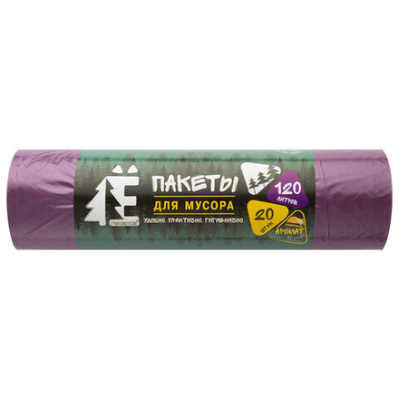 Мешки для раздельного сбора мусора 120 л, фиолетовые, в рулоне 20 шт., ПВД 20 мкм, 70х110 см, РОМАШКА, ЕЛР-ВР-120Ф