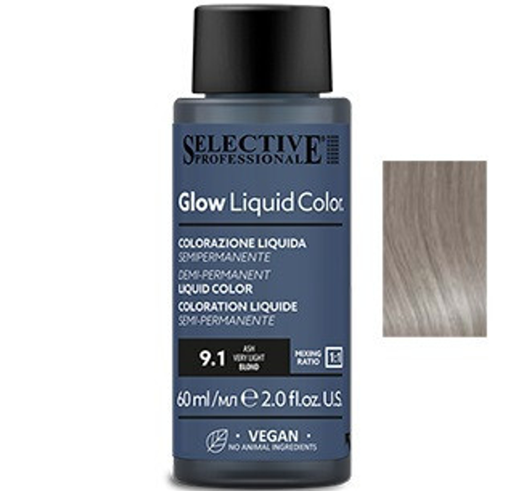 Glow Liquid Color Жидкий тонирующий краситель для волос "Glow Liquid Color", тон 9.1, 60 мл.