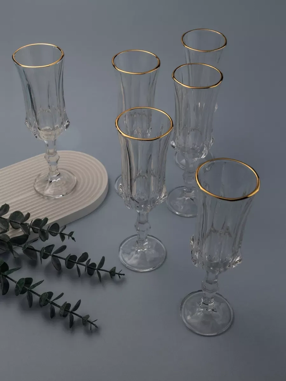 Набор бокалов для шампанского, 160 мл. 6 шт, с золотом
