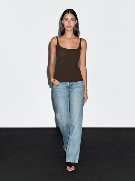 Massimo Dutti Трикотажный топ свободного кроя с бретелями, коричневый