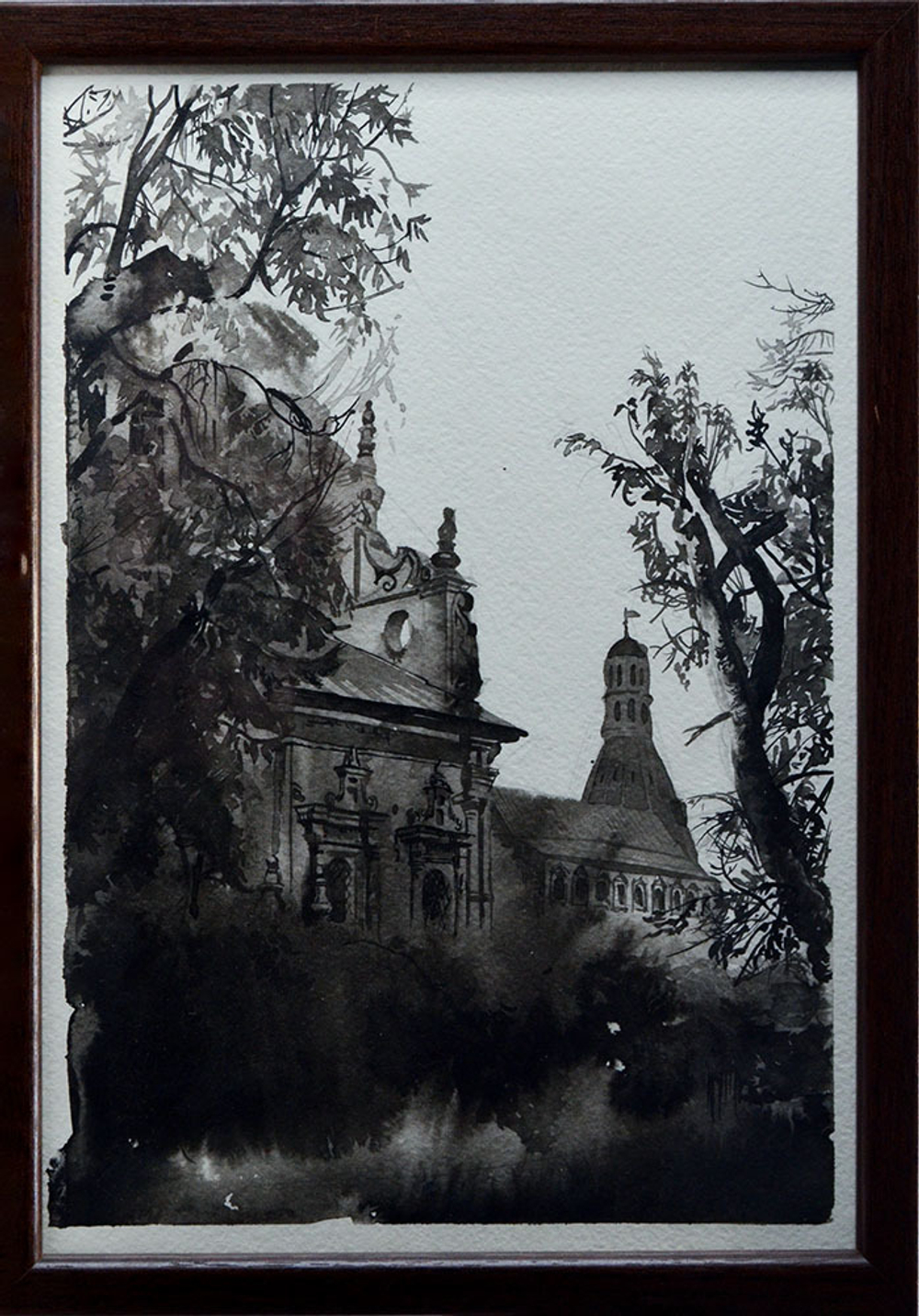 Шахматов Л.А.  Монастырь. Тушь, бумага. Москва. 2018 г.