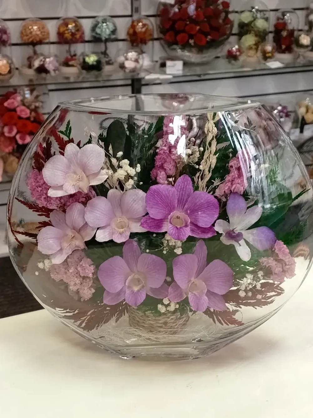 натуральные цветы в стекле, вакуум