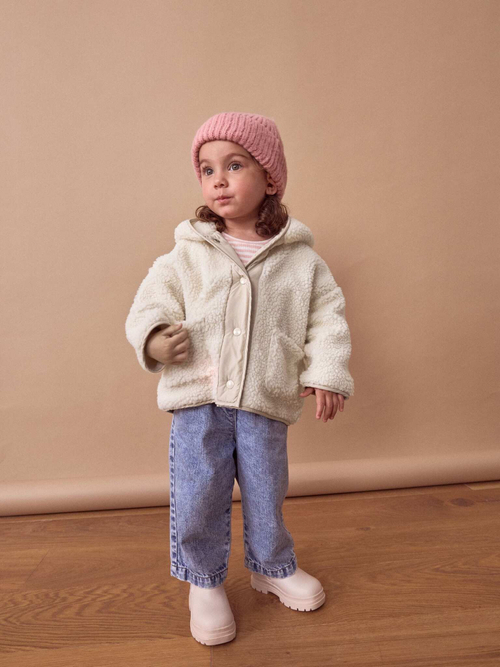 Куртка флисовая с капюшоном на молнии для девочки Next 378-041, Кремовый