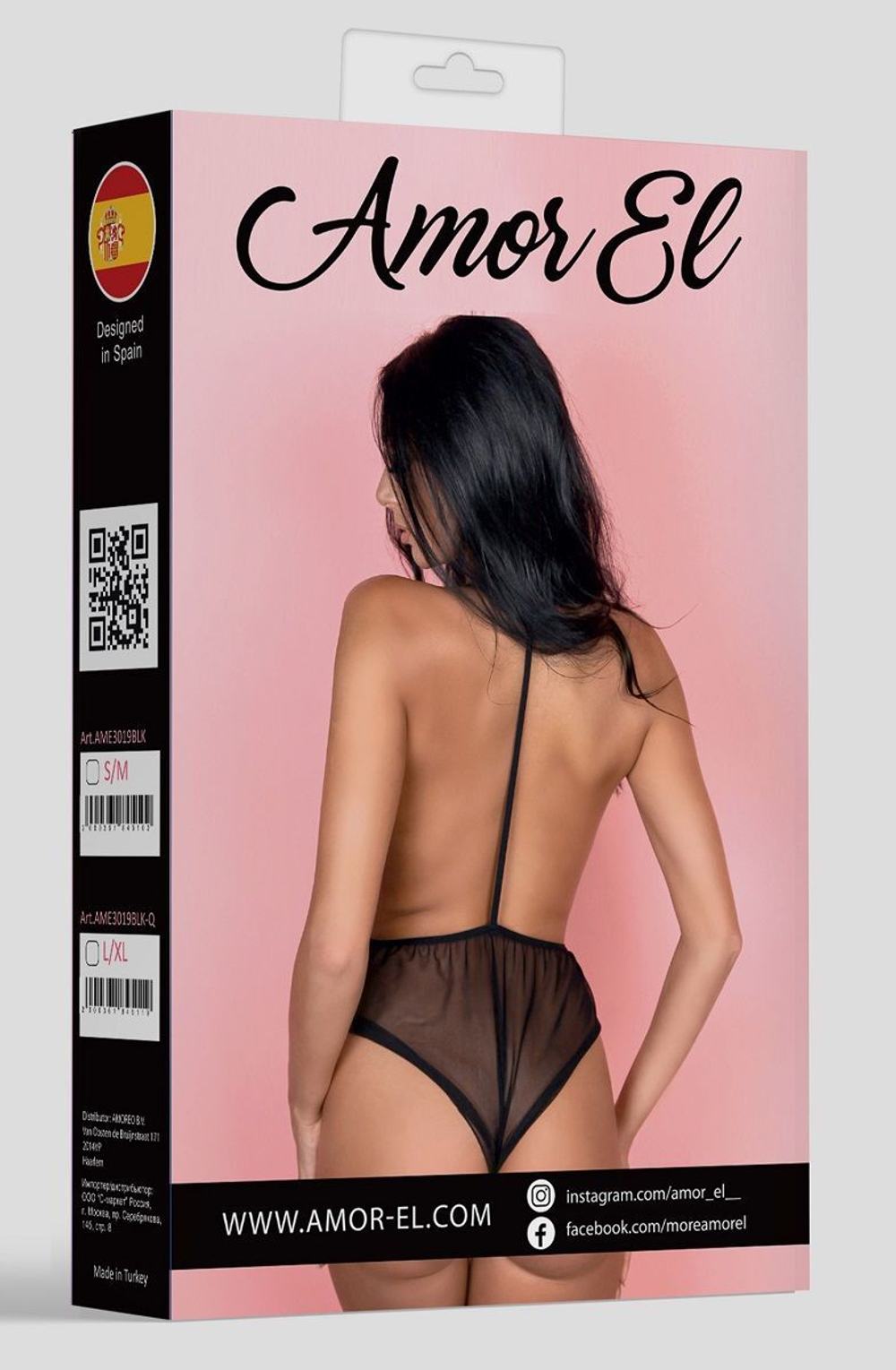 Прозрачный боди с открытой спиной и завязками на шее (Размер: L-XL) (Цвет: черный)