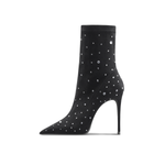 Suyymakk Full Rhinestones Suede Ankle Boots Super High Heel Women"s Black