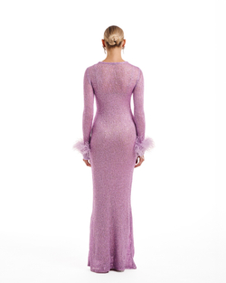 Платье PERSIMMON ЛИЛОВЫЙ вяз. с перьями на рукавах