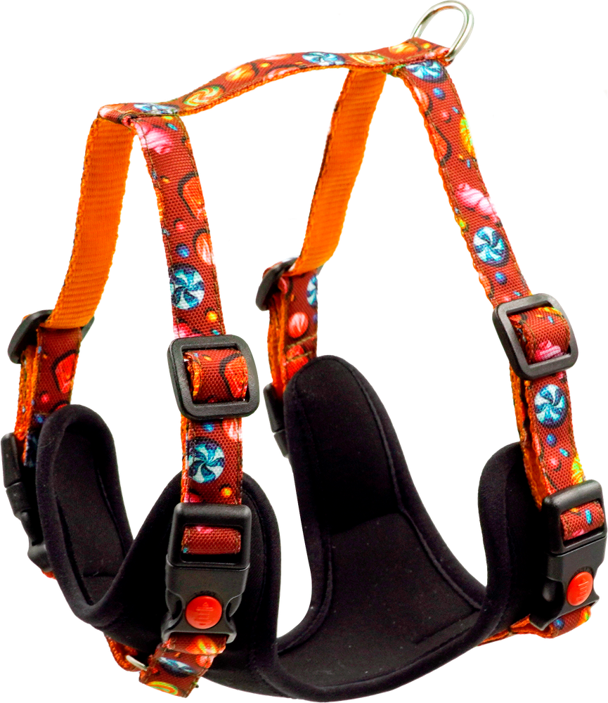 Шлейка ART LINE S, неопрен, капрон с принтом КАРАМЕЛЬ 15 мм, ОГ 46-56 см, ОШ 32-42 см