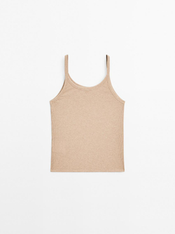 Massimo Dutti Топ на бретелях из 100% хлопка с мраморным узором, песочный