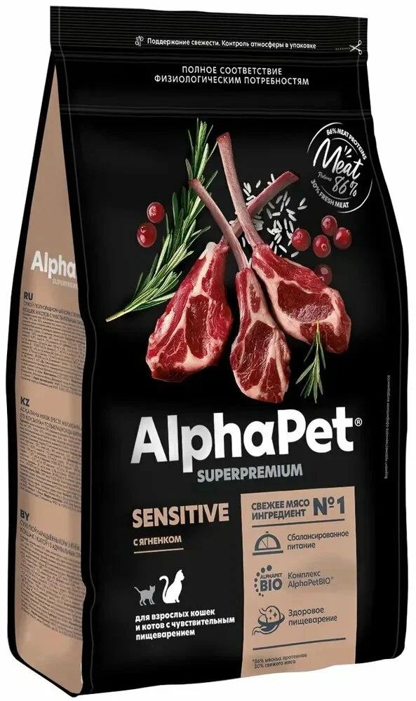 Сухой корм AlphaPet Superpremium Sensetive для кошек с чувствительным пищеварением, с ягненком - 0,4 кг 1010