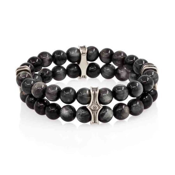 Браслет Всевидящее Око из Мельхиора Двойной с кошачьим глазом 8 мм, вид 1