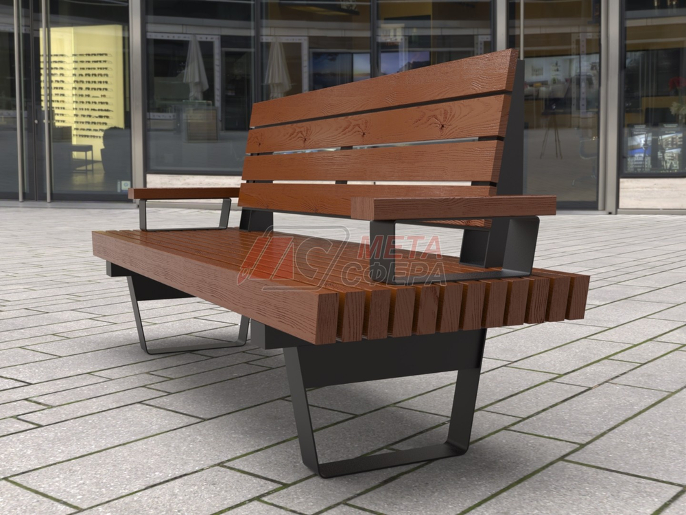 Скамейка Rail Road 02 продольная с подлокотниками