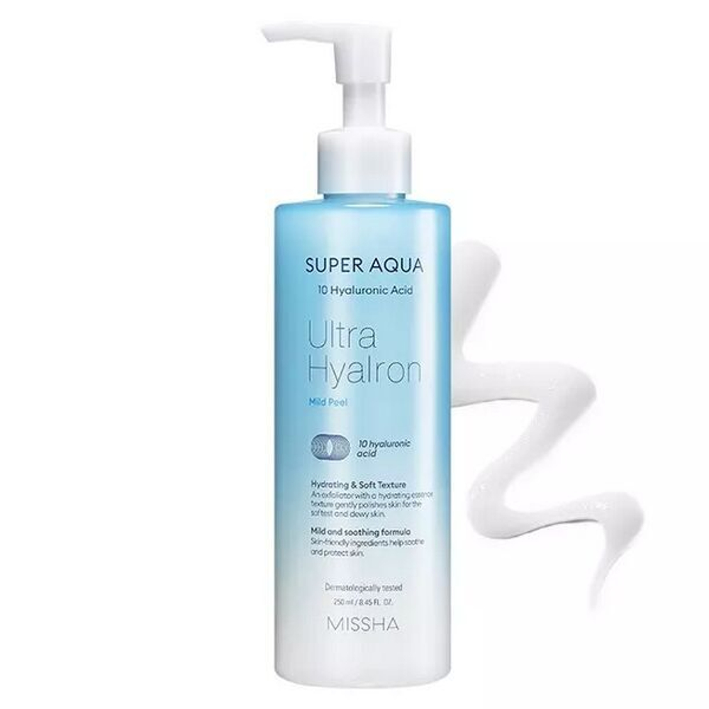 Мягкий увлажняющий пилинг гель-скатка Missha Super Aqua Ultra Hyalron Mild Peel, 250мл