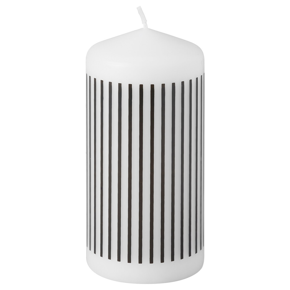 IKEA FENOMEN  (ИКЕА ФЕНОМЕН)  -  Свеча блочная без ароматизатора, узкая полосатая/черно-белая, 14 см