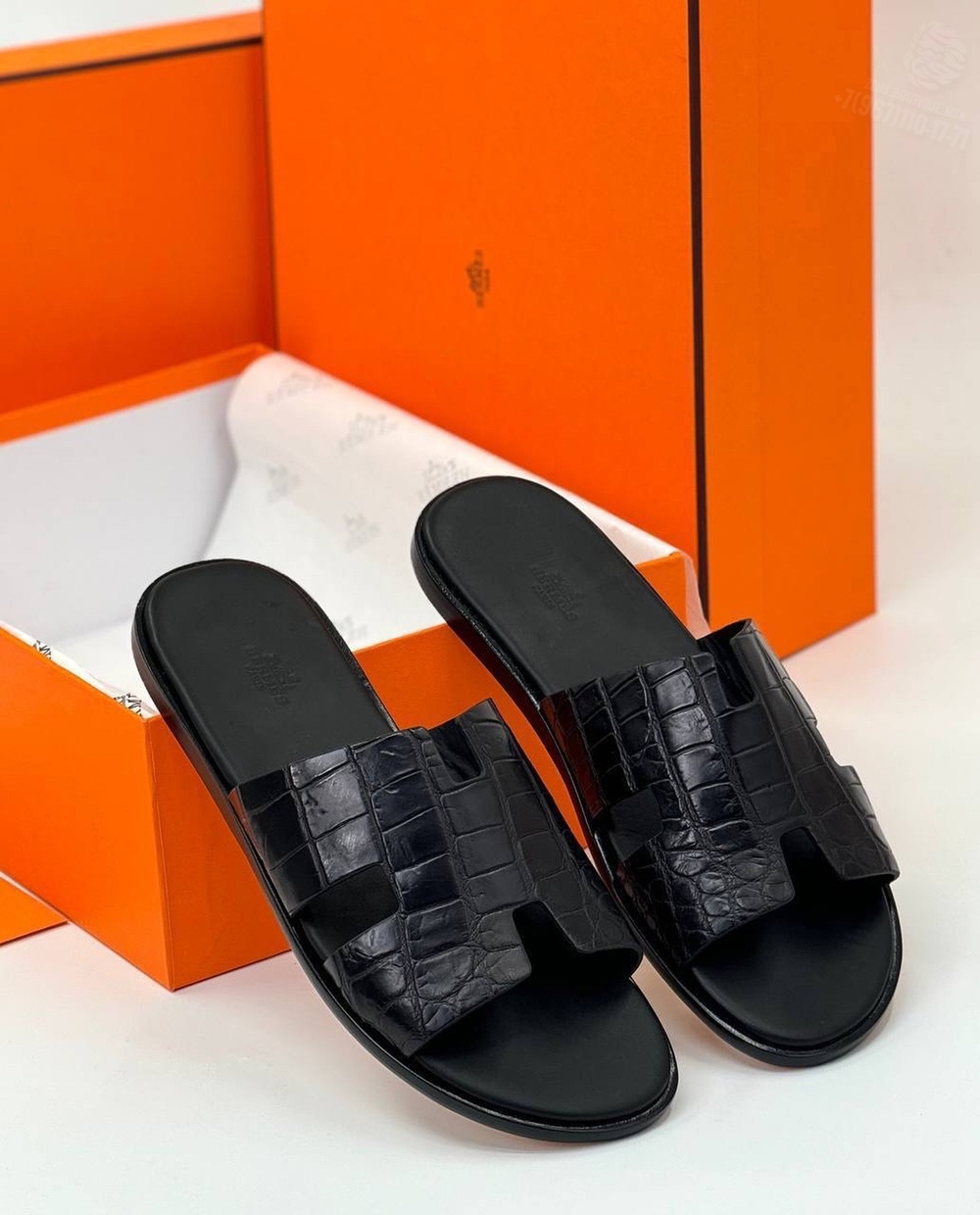 Шлепанцы Hermes Izmir из кожи крокодила